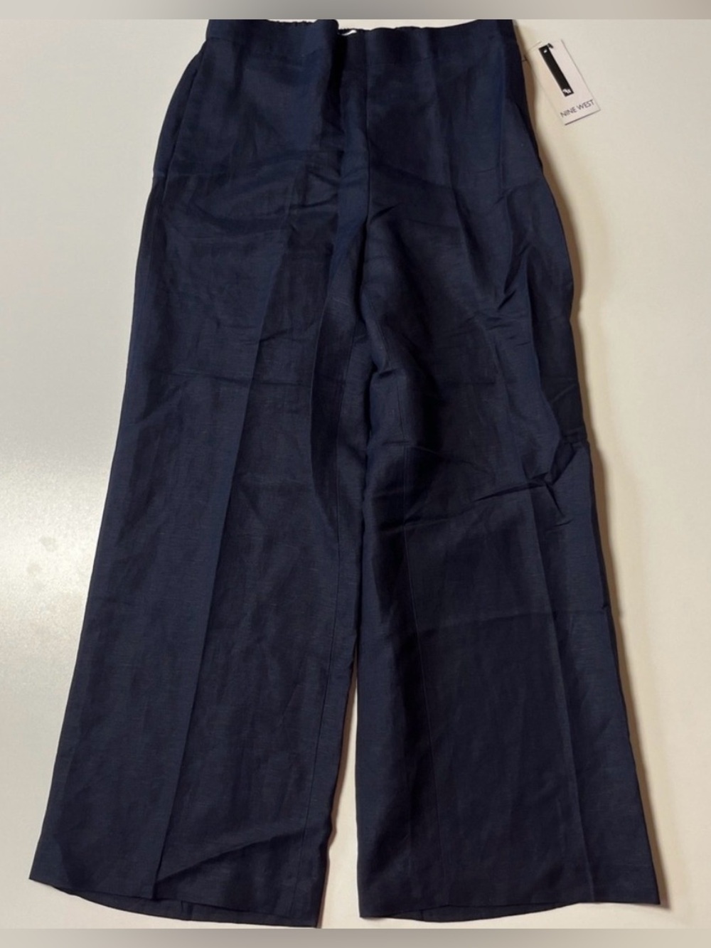 Nine West Pleasant Valley Linen Blend Pants Size 10 Navy Wide Leg Trouser NWT